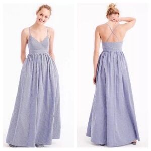 J. Crew Blue Gingham Spaghetti-Strap Maxi Dress